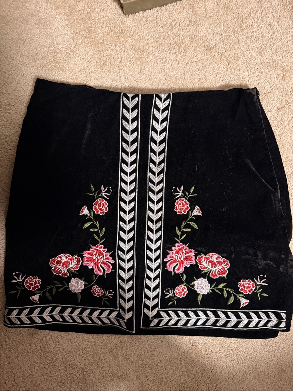 Black Embroidered Floral Mini Skirt